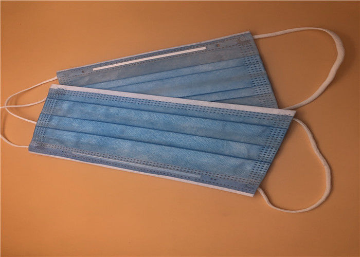 Masker Wajah Pengait Telinga Sekali Pakai Warna Biru Tiga Lapisan Non Woven Dengan Hidung Bar